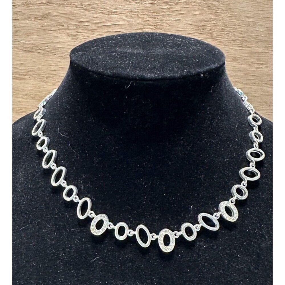 Elegant Silver Tone Necklace Wedding Statement  Rhinestone Link Circle